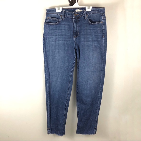 Eileen Fisher Organic Cotton Stretch Straight Leg Raw Hem High Rise Jean Size 10 - Picture 1 of 8